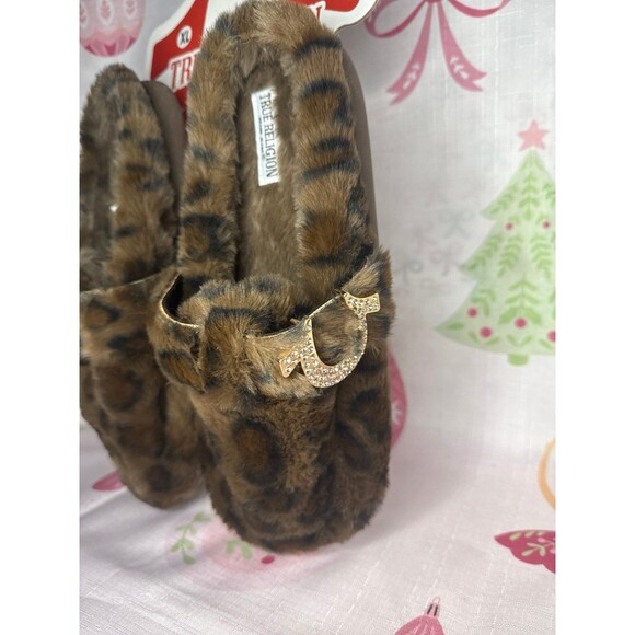 True Religion LEOPARD Slippers with Rhinestone Horseshoe, XL 9.5/10.5 - Picture 3 of 6